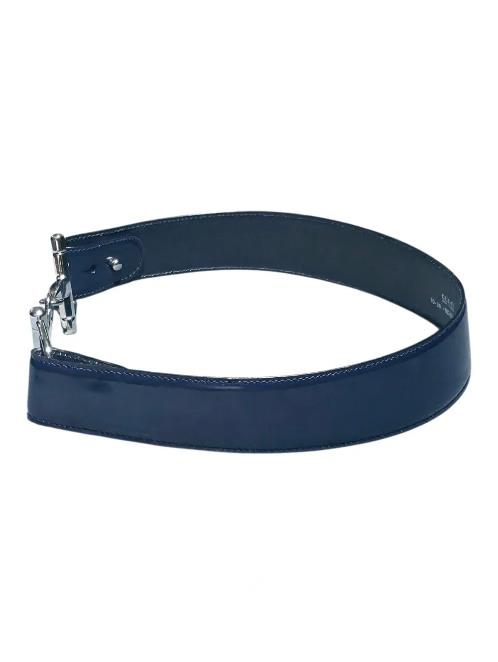 Gucci Wide Navy Leather Belt with Silver Horsebit Accent